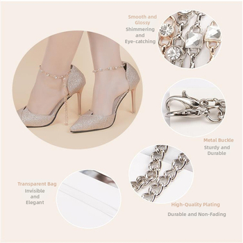 Rhinestone lanac za šnure za visoke potpetice — montaža bez alata, pričvrsna petlja, cijeli lanac, duljina 35 cm