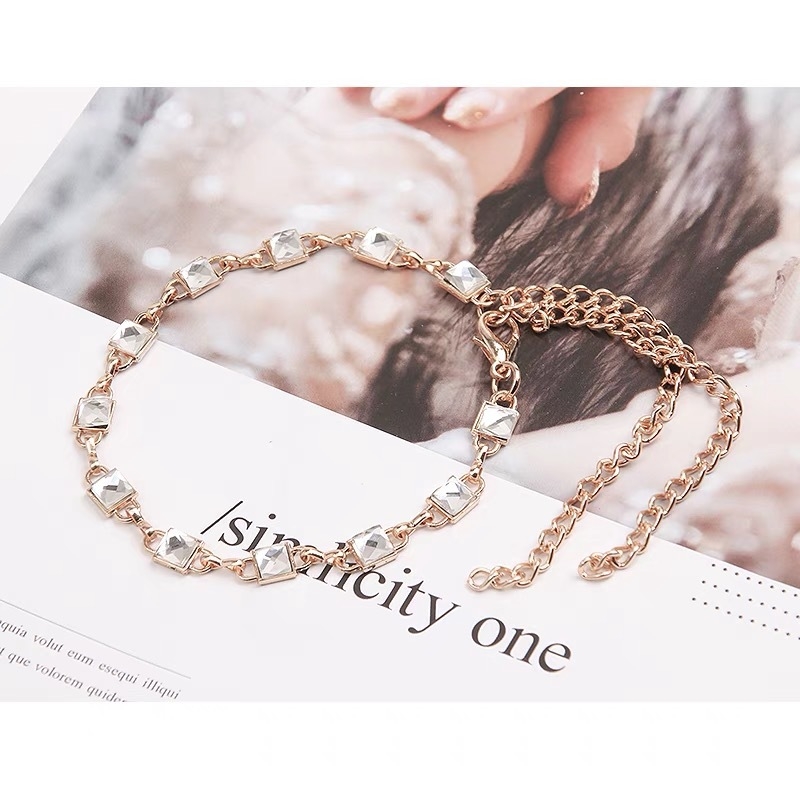 Rhinestone lanac za šnure za visoke potpetice — montaža bez alata, pričvrsna petlja, cijeli lanac, duljina 35 cm