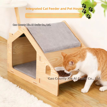 Drveno gnijezdo za mačke s odvojivim zatvorenim dizajnom i hranilom – za sve sezone