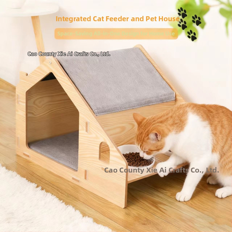 Drveno gnijezdo za mačke s odvojivim zatvorenim dizajnom i hranilom – za sve sezone