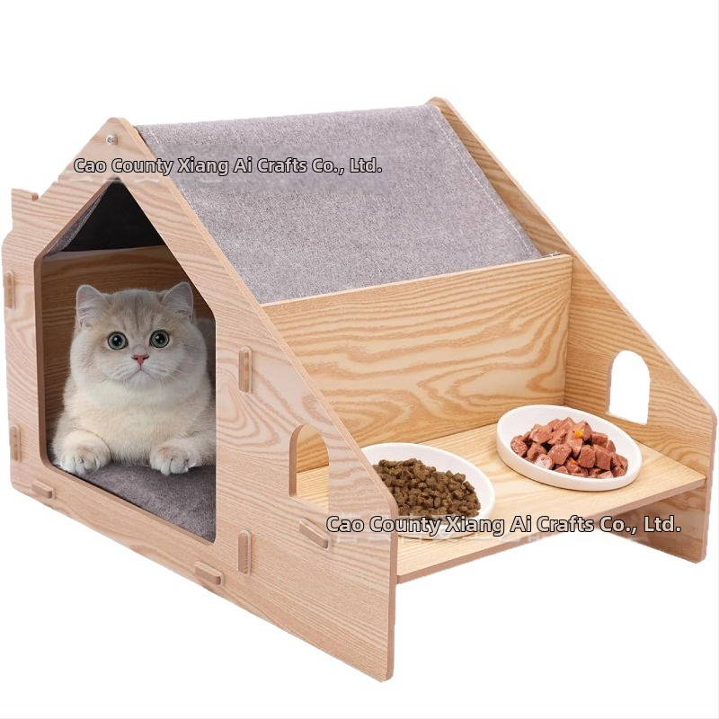 Drveno gnijezdo za mačke s odvojivim zatvorenim dizajnom i hranilom – za sve sezone