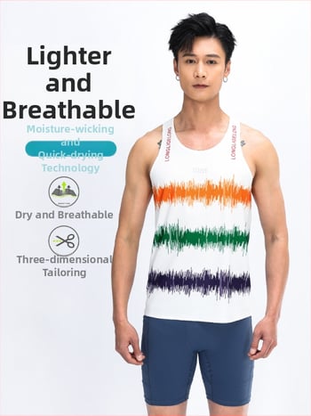 Unisex γιλέκο μαραθωνίου για τρέξιμο, ελαφρύ, απορροφά τον ιδρώτα, γρήγορο στέγνωμα, με ρίγες, 100% πολυεστέρα