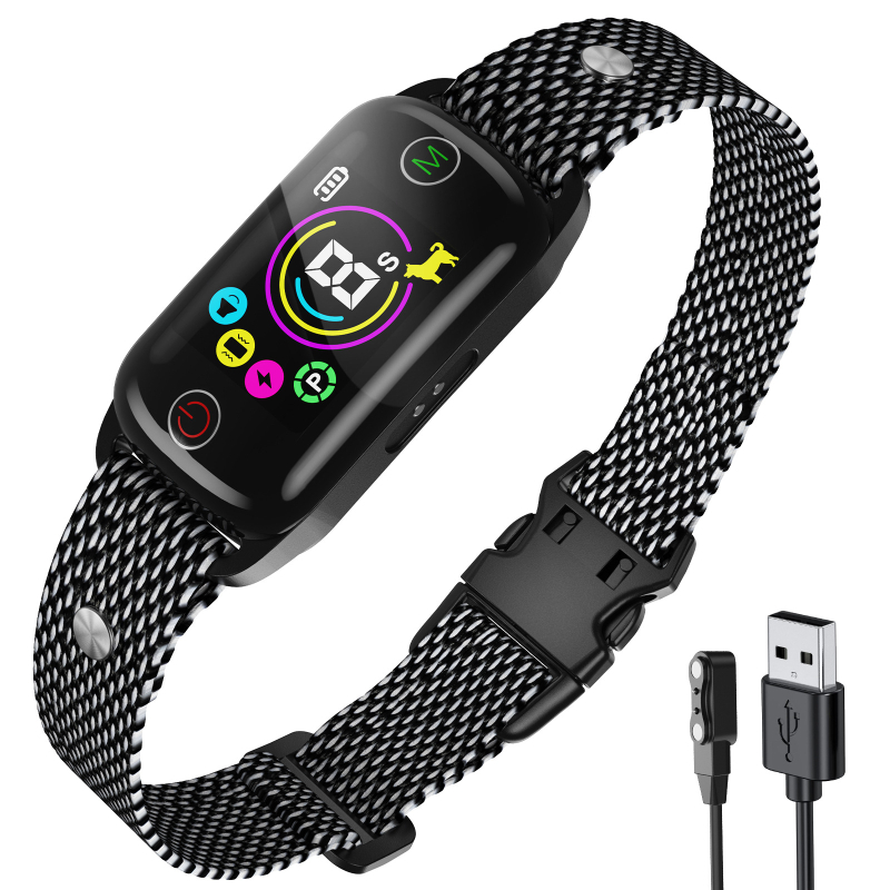 Kutyadresztáló nyakörv - anti ugatás elektromos sokk funkcióval, poliészter pánt, univerzális illeszkedés