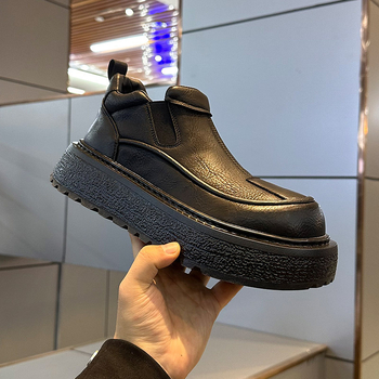 Muške Chelsea čizme sa bočnim zatvaračem, zimski otporne na vodu i tople, do pol potkoljenice, debeli potplat za povećanje visine, PU gornji dio