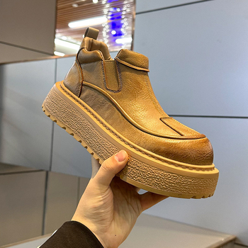 Muške Chelsea čizme sa bočnim zatvaračem, zimski otporne na vodu i tople, do pol potkoljenice, debeli potplat za povećanje visine, PU gornji dio