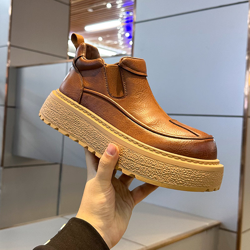 Muške Chelsea čizme sa bočnim zatvaračem, zimski otporne na vodu i tople, do pol potkoljenice, debeli potplat za povećanje visine, PU gornji dio