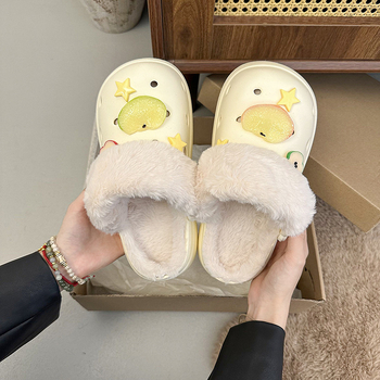 Clogs Crocs cu căptușeală din blană pentru femei, EVA partea superioară și talpa, 6 cm grosime a talpei, antiderapant