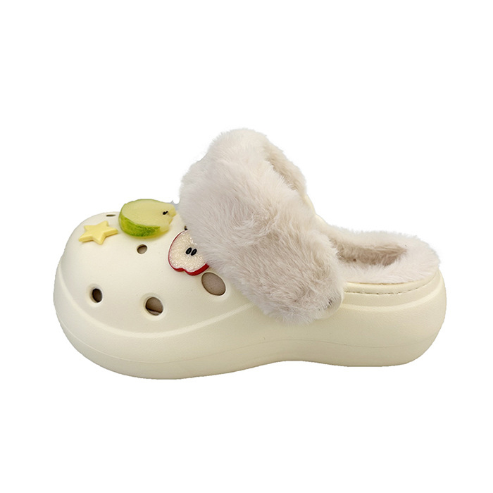 Clogs Crocs cu căptușeală din blană pentru femei, EVA partea superioară și talpa, 6 cm grosime a talpei, antiderapant