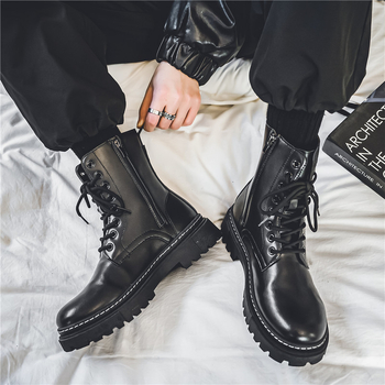 Martin čizme za muškarce, britanski stil Chelsea srednje visine od kože, gumena potplat, PU vamp, kožna podstava