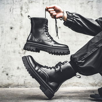 Martin čizme za muškarce, britanski stil Chelsea srednje visine od kože, gumena potplat, PU vamp, kožna podstava