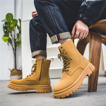 Martin čizme za muškarce, britanski stil Chelsea srednje visine od kože, gumena potplat, PU vamp, kožna podstava