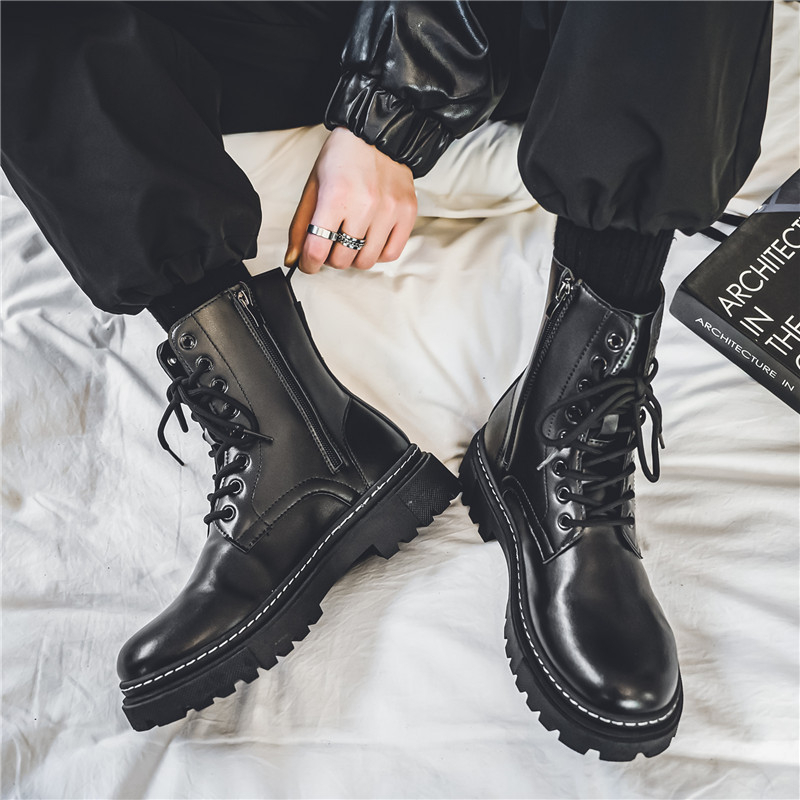 Martin čizme za muškarce, britanski stil Chelsea srednje visine od kože, gumena potplat, PU vamp, kožna podstava