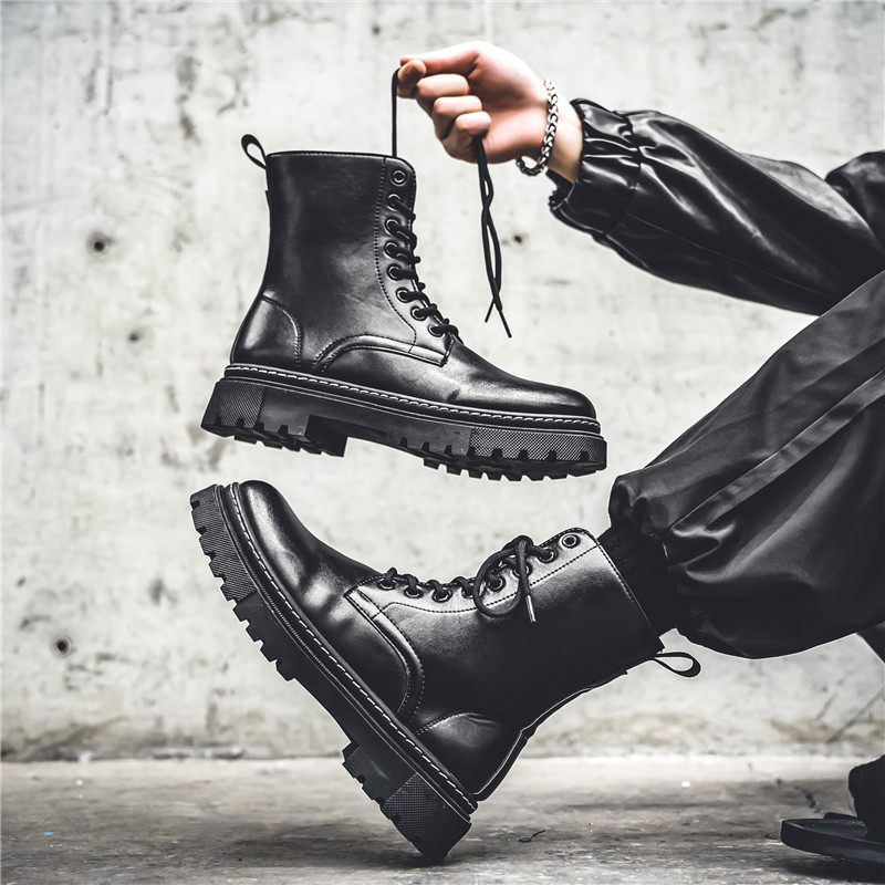 Martin čizme za muškarce, britanski stil Chelsea srednje visine od kože, gumena potplat, PU vamp, kožna podstava