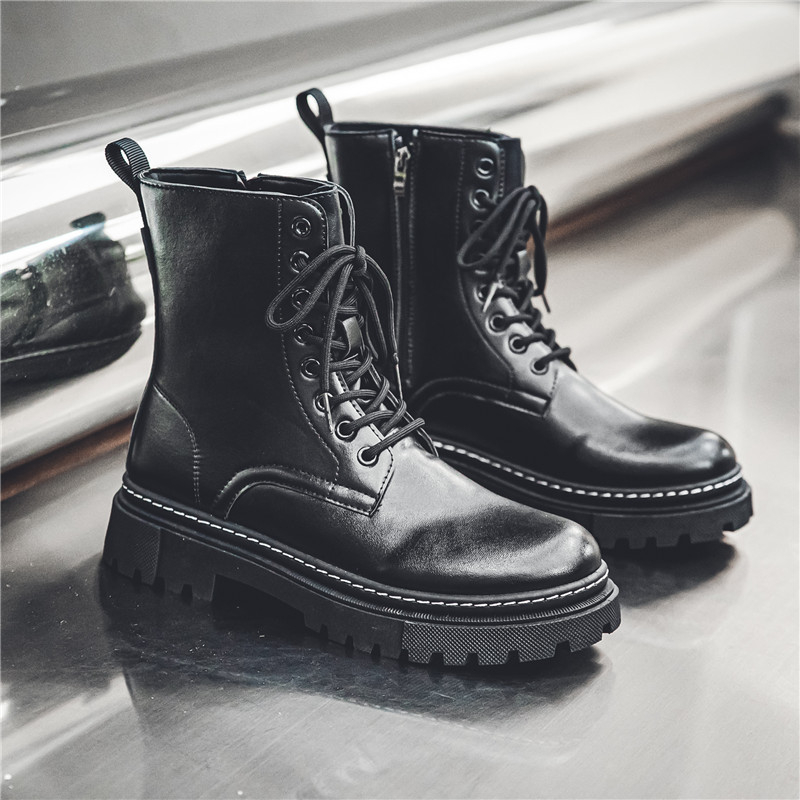 Martin čizme za muškarce, britanski stil Chelsea srednje visine od kože, gumena potplat, PU vamp, kožna podstava