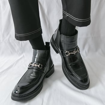 Muške PU kožne čizme s gumom, casual stil, okrugli vrh prsta, za jesen