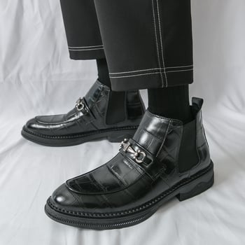 Muške PU kožne čizme s gumom, casual stil, okrugli vrh prsta, za jesen