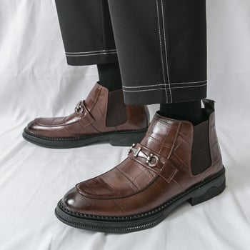 Muške PU kožne čizme s gumom, casual stil, okrugli vrh prsta, za jesen