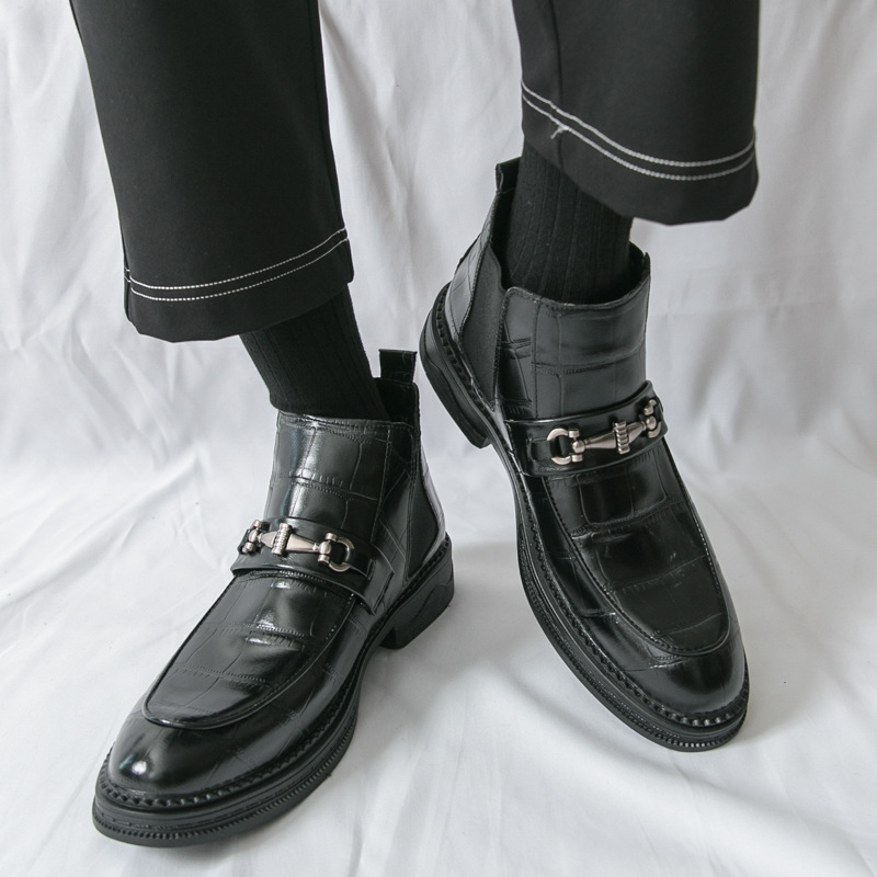 Muške PU kožne čizme s gumom, casual stil, okrugli vrh prsta, za jesen