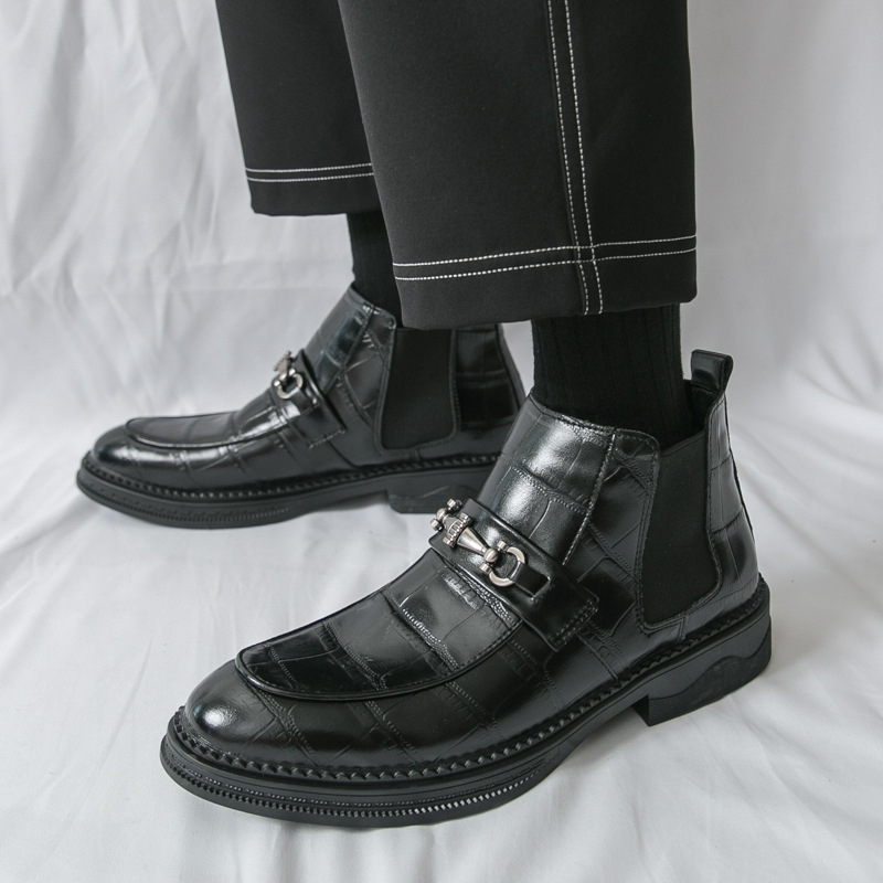 Muške PU kožne čizme s gumom, casual stil, okrugli vrh prsta, za jesen