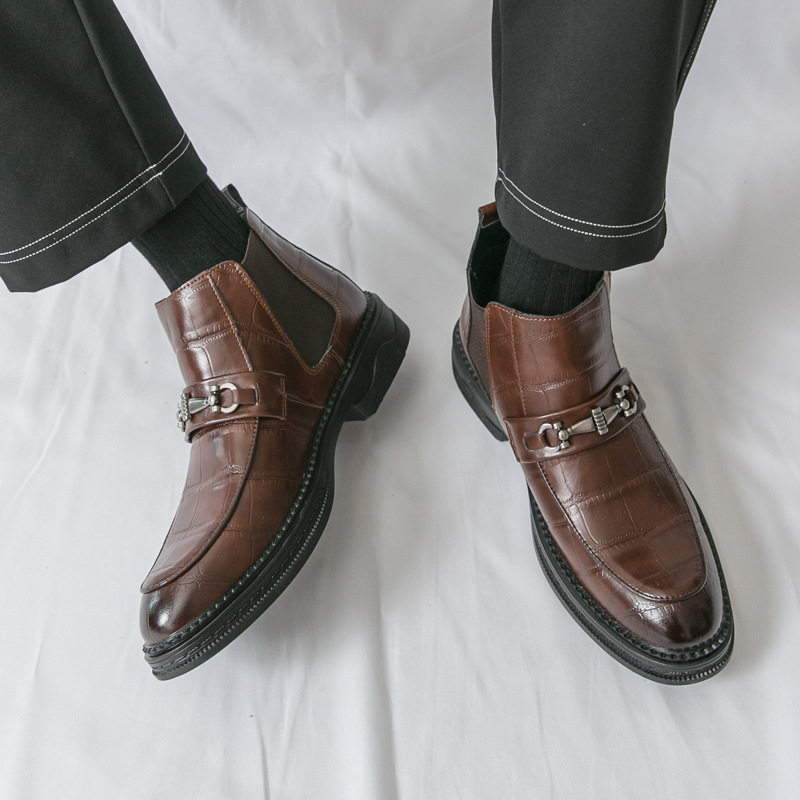 Muške PU kožne čizme s gumom, casual stil, okrugli vrh prsta, za jesen