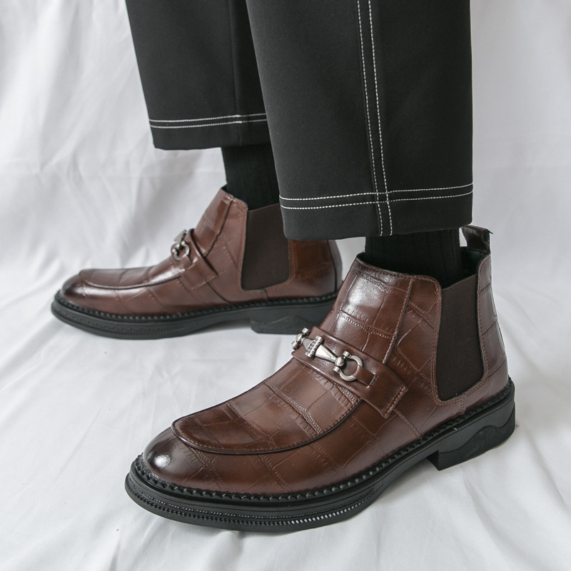 Muške PU kožne čizme s gumom, casual stil, okrugli vrh prsta, za jesen