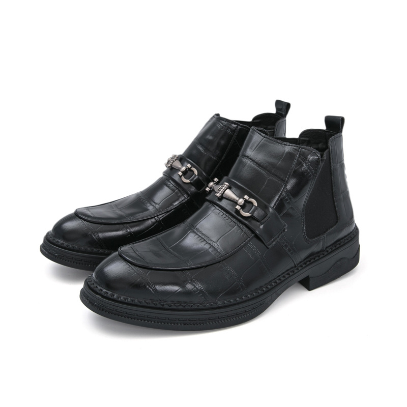 Muške PU kožne čizme s gumom, casual stil, okrugli vrh prsta, za jesen