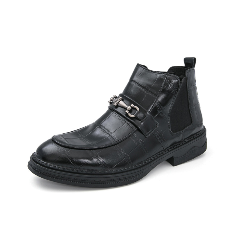 Muške PU kožne čizme s gumom, casual stil, okrugli vrh prsta, za jesen