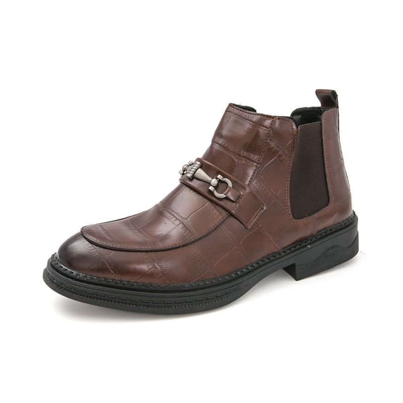 Muške PU kožne čizme s gumom, casual stil, okrugli vrh prsta, za jesen