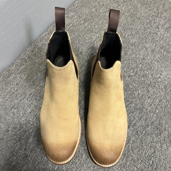 Muške Chelsea čizme od goveđeg velura, ručno izrađene, gumeni potplat, okrugli vrh, niska peta