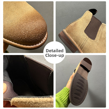 Muške Chelsea čizme od goveđeg velura, ručno izrađene, gumeni potplat, okrugli vrh, niska peta