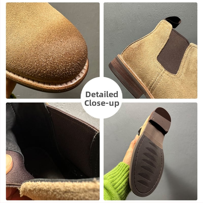 Muške Chelsea čizme od goveđeg velura, ručno izrađene, gumeni potplat, okrugli vrh, niska peta