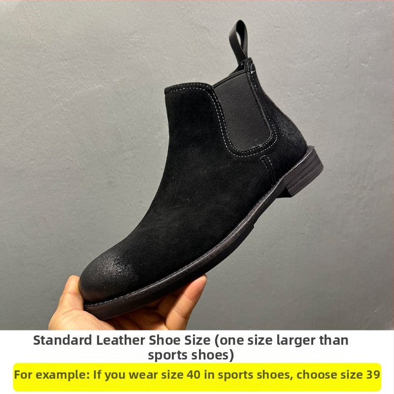 Muške Chelsea čizme od goveđeg velura, ručno izrađene, gumeni potplat, okrugli vrh, niska peta