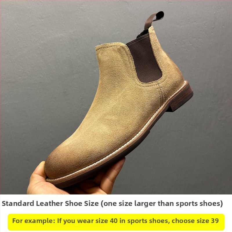 Muške Chelsea čizme od goveđeg velura, ručno izrađene, gumeni potplat, okrugli vrh, niska peta