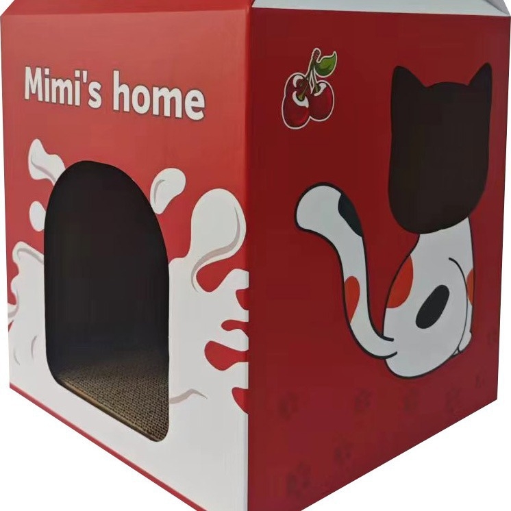Котешко гнездо с драскалка от картон, закрит дом за котки; материал: гофриран картон; всесезонно използване; подходящо за котки от всички породи