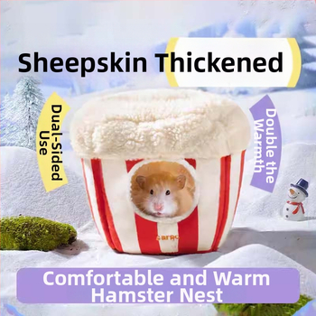 Hamster gnijezdo s plišanim oblogom za zimsku toplinu, kućice oblika, unutarnja uporaba, materijali: velur i jagnjeća vuna, model AL101