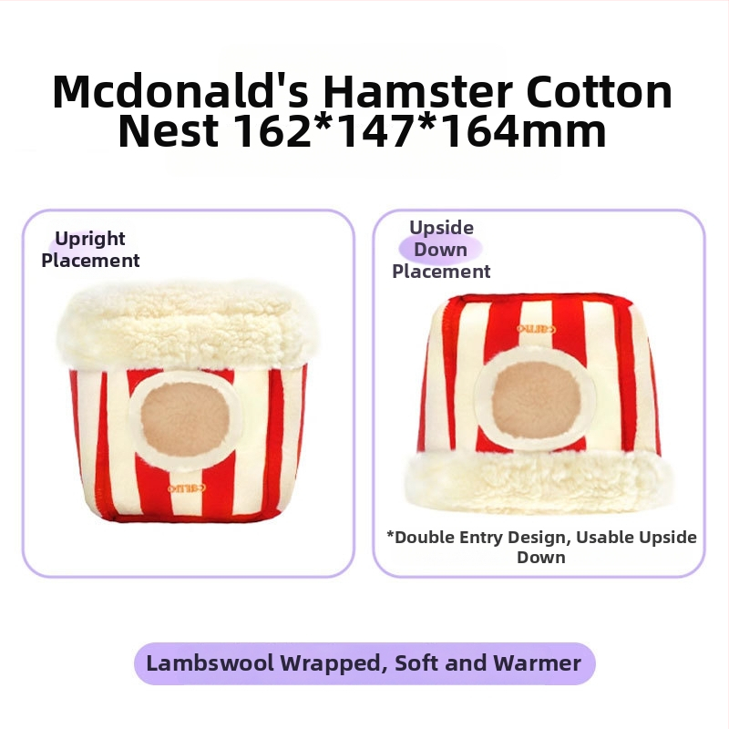 Hamster gnijezdo s plišanim oblogom za zimsku toplinu, kućice oblika, unutarnja uporaba, materijali: velur i jagnjeća vuna, model AL101