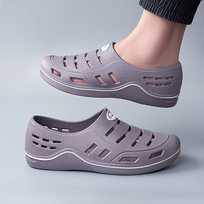 Pantofi perforați de vară pentru bărbați, vârf închis, anti-derapare, cu partea superioară și talpa din PVC