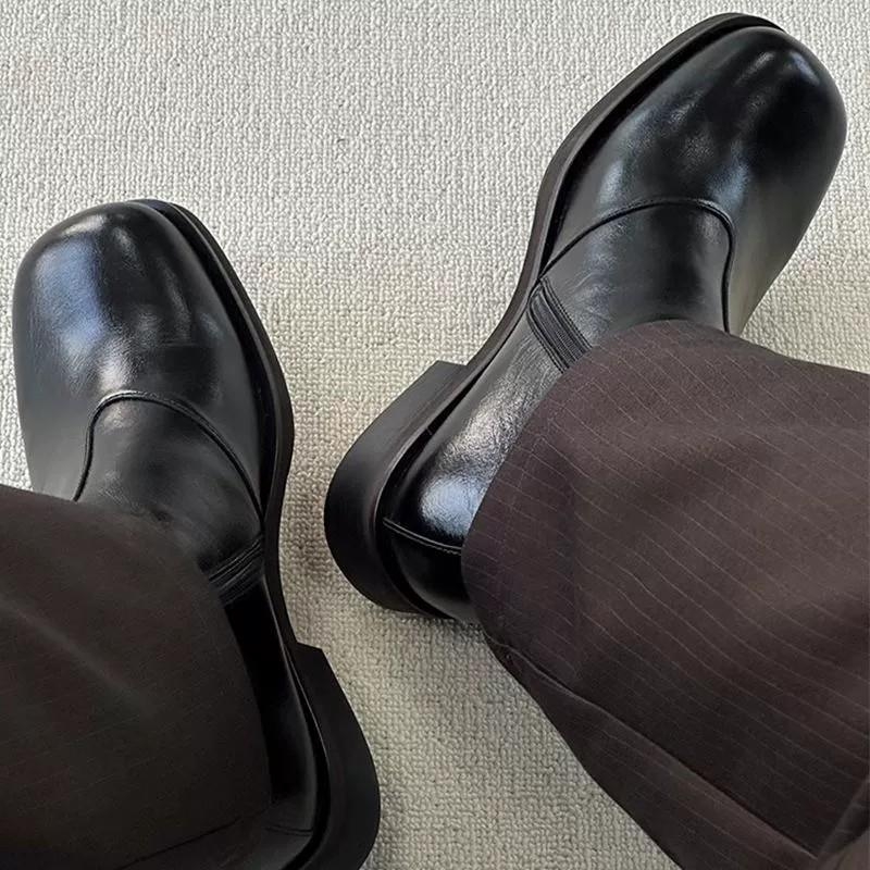 Muške visoke Derby Chelsea čizme s kvadratnim vrhom, gumenom potplatom, gornjište od mikrovlakna, dizajn za povećanje visine, zimska obuća