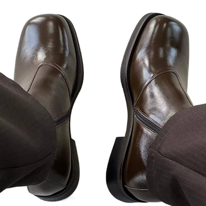 Muške visoke Derby Chelsea čizme s kvadratnim vrhom, gumenom potplatom, gornjište od mikrovlakna, dizajn za povećanje visine, zimska obuća