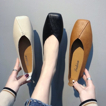 Ženske slip-on loaferice u korejskom stilu, kvadratni vrh, PU gornji dio, gumeni potplat, podstava od umjetne kože, niski profil 1-3 cm