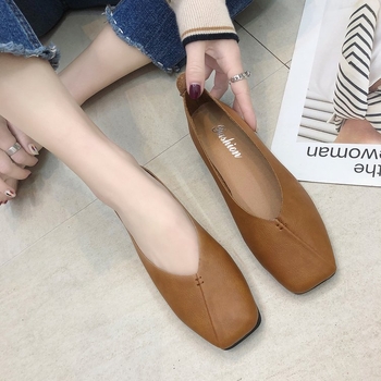 Ženske slip-on loaferice u korejskom stilu, kvadratni vrh, PU gornji dio, gumeni potplat, podstava od umjetne kože, niski profil 1-3 cm