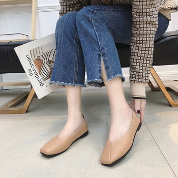 Ženske slip-on loaferice u korejskom stilu, kvadratni vrh, PU gornji dio, gumeni potplat, podstava od umjetne kože, niski profil 1-3 cm