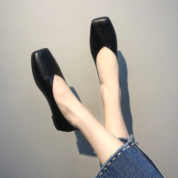 Ženske slip-on loaferice u korejskom stilu, kvadratni vrh, PU gornji dio, gumeni potplat, podstava od umjetne kože, niski profil 1-3 cm