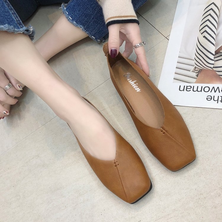 Ženske slip-on loaferice u korejskom stilu, kvadratni vrh, PU gornji dio, gumeni potplat, podstava od umjetne kože, niski profil 1-3 cm