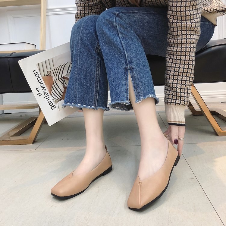 Ženske slip-on loaferice u korejskom stilu, kvadratni vrh, PU gornji dio, gumeni potplat, podstava od umjetne kože, niski profil 1-3 cm
