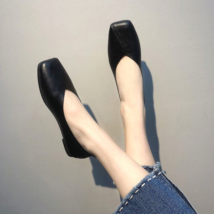Ženske slip-on loaferice u korejskom stilu, kvadratni vrh, PU gornji dio, gumeni potplat, podstava od umjetne kože, niski profil 1-3 cm