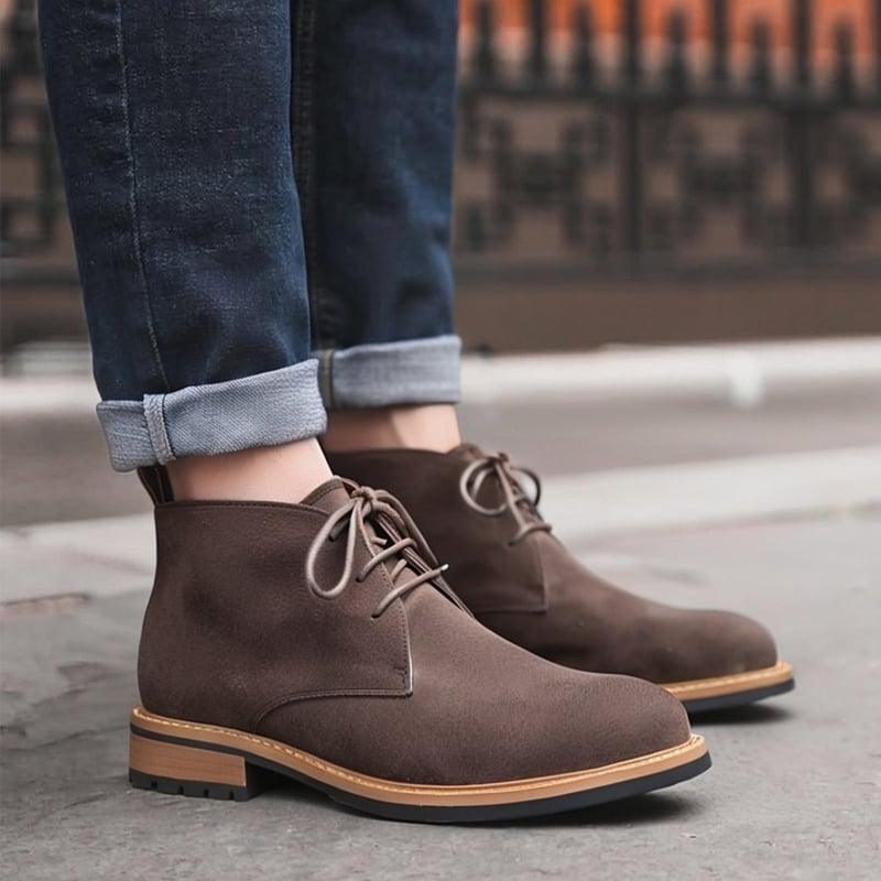 Muške čizme od nubuk suede i kože, britanskog stila, vezanje, gumena potplat, okrugli nos