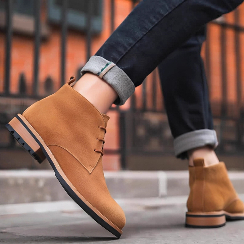Muške čizme od nubuk suede i kože, britanskog stila, vezanje, gumena potplat, okrugli nos