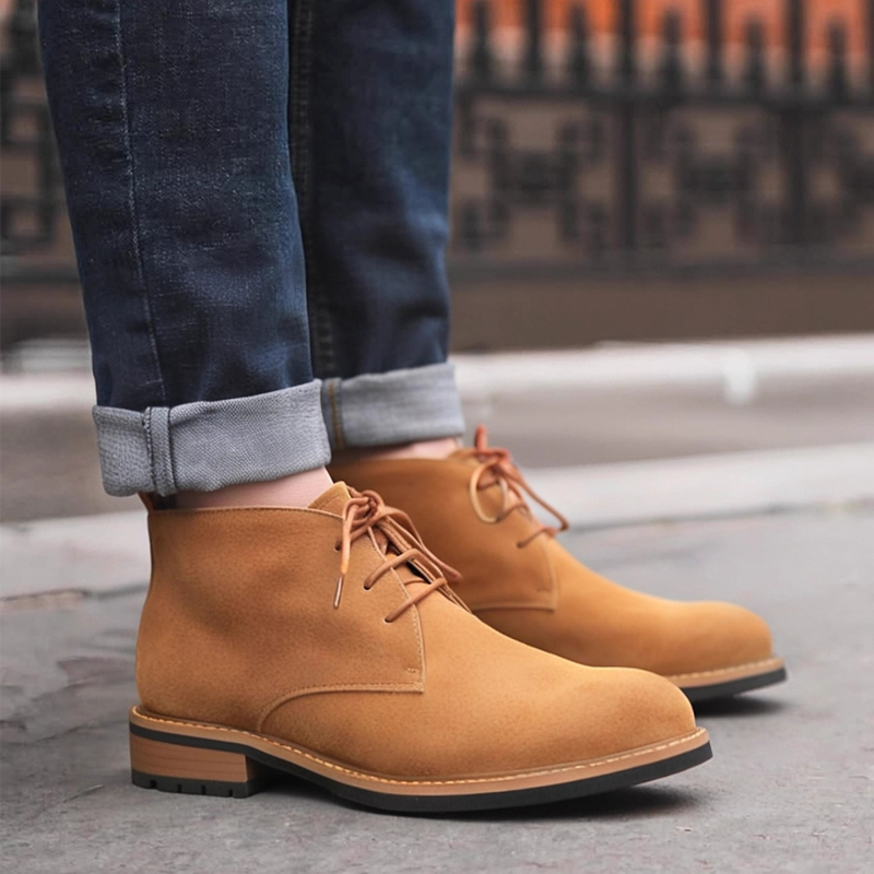 Muške čizme od nubuk suede i kože, britanskog stila, vezanje, gumena potplat, okrugli nos