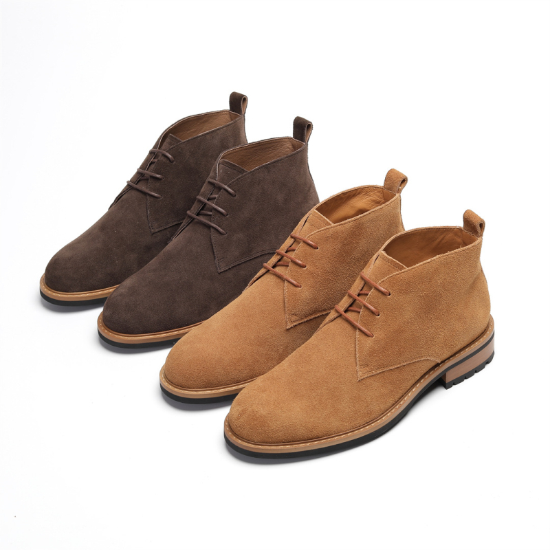 Muške čizme od nubuk suede i kože, britanskog stila, vezanje, gumena potplat, okrugli nos